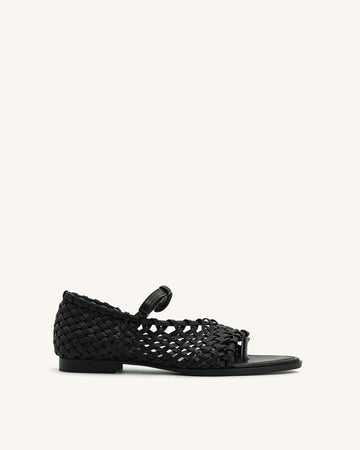 Jocelyn Woven Strap Flip Flops - Black