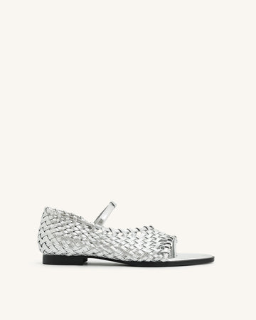 Jocelyn Woven Strap Flip Flops - Silver